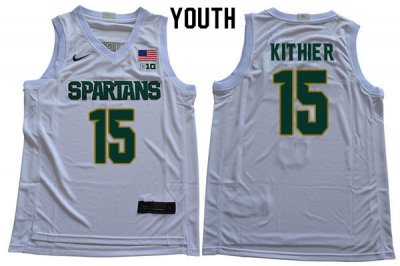 Youth Thomas Kithier Michigan State Spartans #15 Nike NCAA White Authentic College Stitched Basketball Jersey PS50V71GY